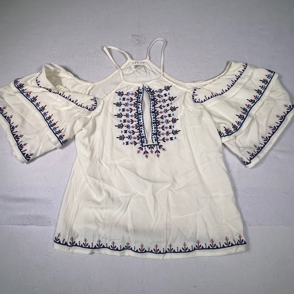 Venus Embroidered Cold Shoulder Blouse Womens Small White Excellent